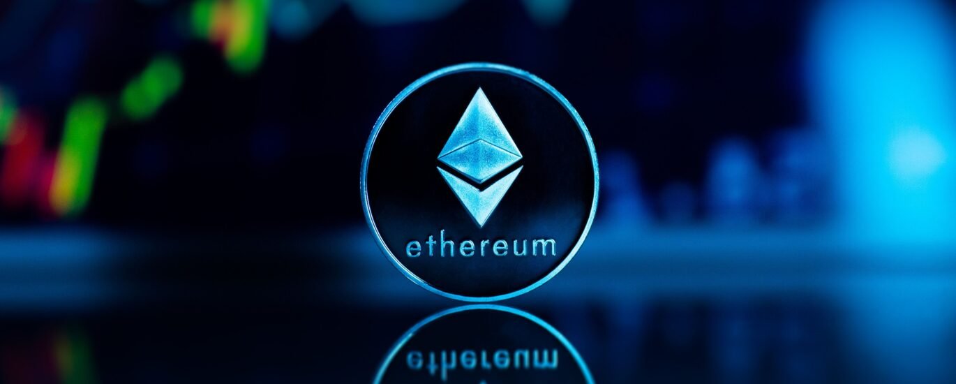 Ethereum ETH coin with financial trading graph representing cryptocurrency investing in the UK