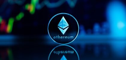 Ethereum ETH coin with financial trading graph representing cryptocurrency investing in the UK