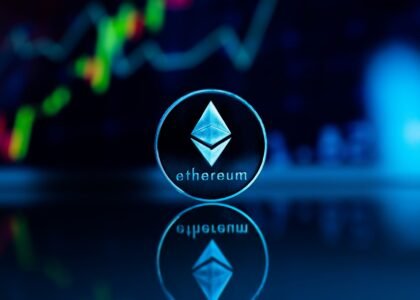 Ethereum ETH coin with financial trading graph representing cryptocurrency investing in the UK